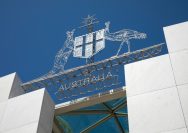 a building with a sign on top of it