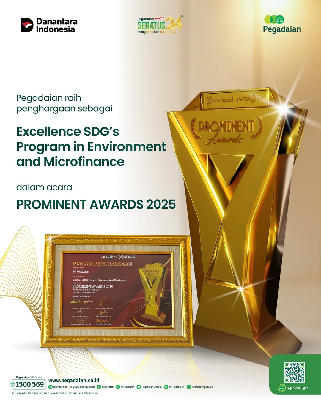 Penghargaan Prominent Awards 2025 Jadi Motivasi Pegadaian Kanwil IX Tingkatkan Program Berbasis SDGs