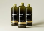 three bottles of makeup product mockup on a white background