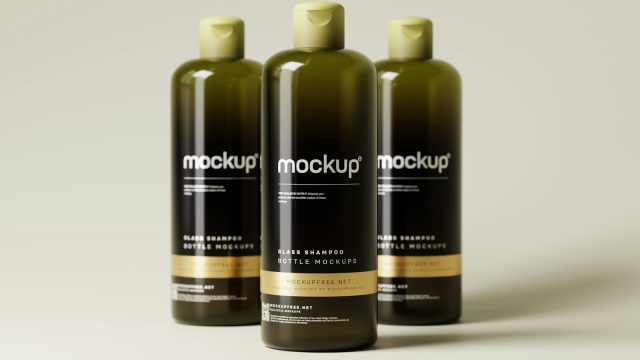 three bottles of makeup product mockup on a white background
