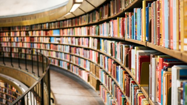 books on brown wooden shelf