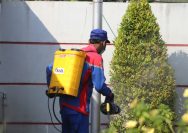 woman in blue and red jacket holding yellow plastic bucket